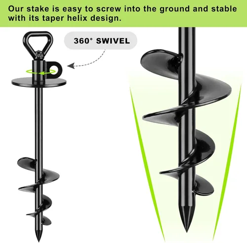 Miniatura 5 de SELEWARE Estaca de amarre para perro al aire libre, anclaje antióxido para perros grandes de hasta 220 libras, estaca giratoria gratuita para Negro C