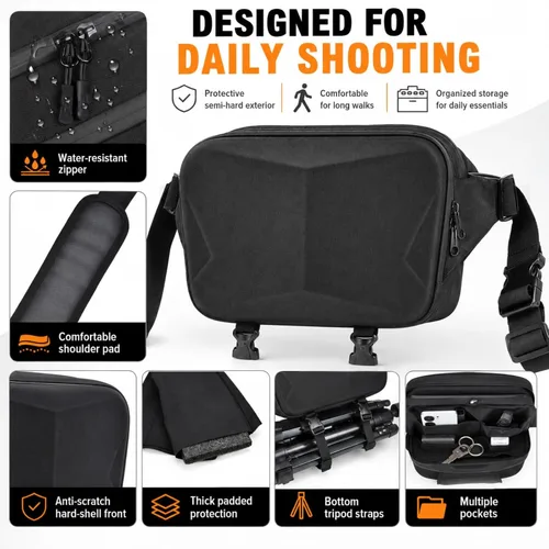Miniatura 7 de Comecase Bolsa rígida para cámara DSLR y sin espejo/resistente al agua con soporte para trípode, acceso rápido para viajes, fotografía de calle