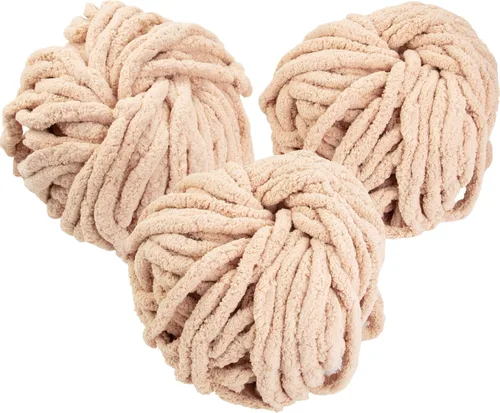 Miniatura 18 de iDIY - Paquete de 3 madejas de hilo grueso (72 yardas), color rosa claro, hilo de felpilla esponjoso perfecto para mantas suaves y de bebé, tejer