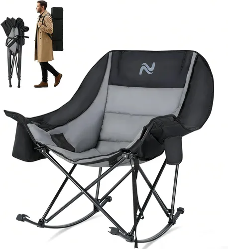Miniatura 8 de LILYPELLE Oversized Rocking Camping Chair for Adults, Heavy Duty Folding Outdoor Chair 400 LBS Capacity, Padded Portable Rocker Chair with Cooler