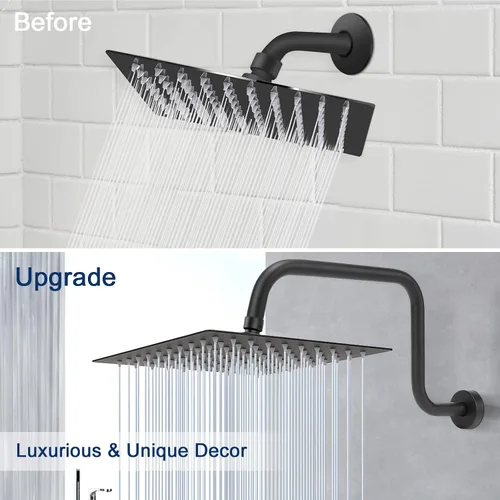 Miniatura 7 de NearMoon Brazo de extensión de ducha en forma de S con brida, tubo extensor de cabezal de ducha de tiro alto, extensión horizontal, conexión Negro
