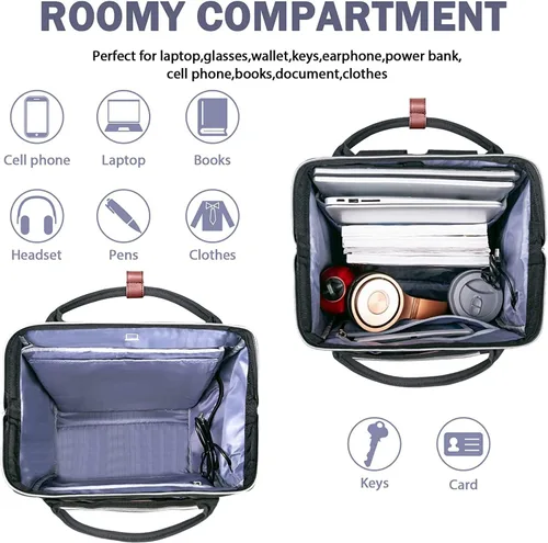 Miniatura 3 de EMPSIGN Mochila para laptop de 15.6 pulgadas para mujer, bolsa de trabajo de negocios, repelente al agua, mochila informal con puerto USB
