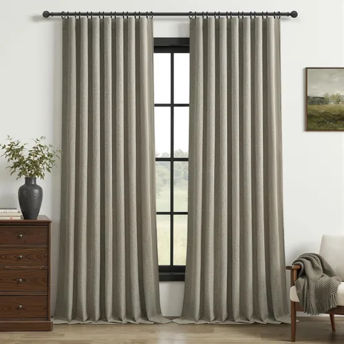 Miniatura 77 de Cortinas opacas extraanchas, 2 paneles para puertas corredizas de vidrio, moderna mezcla de lino plisado pesado, piso a techo, ventanas grandes, 70