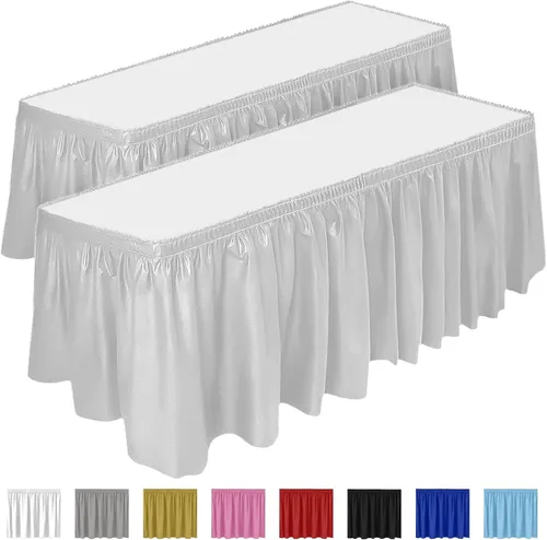 Miniatura 5 de DecorRack Paquete de 2 faldones de mesa, 29 pulgadas x 14 pies cada uno, sin BPA, desechables, reutilizables, falda rectangular para mantel