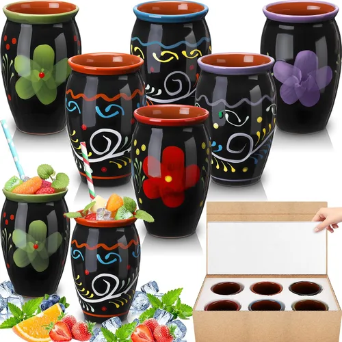 Miniatura 9 de Gejoy Paquete de 6 Cantaritos de Barro Mexicanos de 12 oz Taza de Arcilla Mexicana Cerámica Fiesta De Barro Mexicanos Tazas de Cóctel Tazas de Café