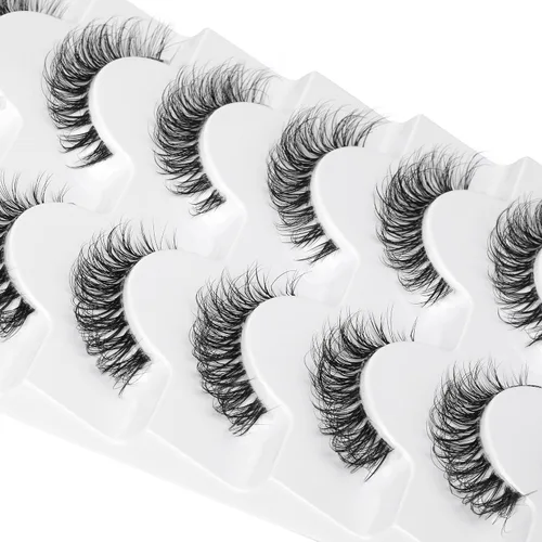 Miniatura 5 de JIMIRE - Paquete de 7 pares de pestañas postizas Demi-wispies de visón sintético con banda transparente, rusas, aspecto natural, suave y ligero, 0.5