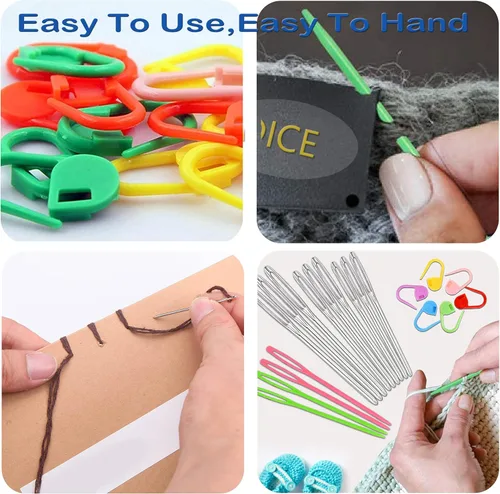 Miniatura 7 de Kits de 26 piezas de tejer de costura, 9 agujas de hilo romo de ojos grandes, 4 agujas de tejido de plástico, 12 agujas de punto coloridas