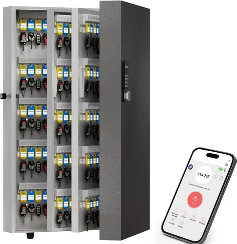 Miniatura 14 de WeHere Caja de bloqueo de llave inteligente de 120 teclas para montaje en pared, gabinete de llaves comercial con aplicación, teclado, Bluetooth
