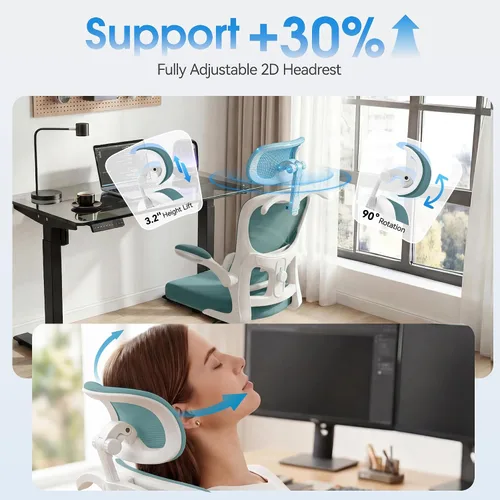 Miniatura 4 de AreShark Silla de Oficina Ergonómica con Soporte Lumbar Ajustable y Gancho para Respaldo, Silla de Malla Transpirable con Respaldo Alto y Ruedas