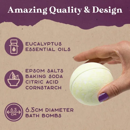 Miniatura 3 de Purple Canyon Bombas de baño de eucalipto para mujer Bomba de baño energizante de menta y eucalipto con aceites esenciales naturales Set