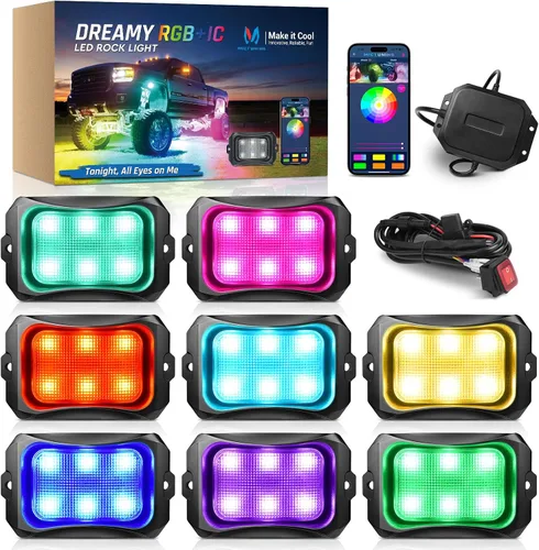 Miniatura 14 de MICTUNING C2+ RGB+IC Luces de Roca con Colores Cambiantes, Impermeables IP68, 2 piezas de Luces de Neón para Rocas (No Incluye Controlador)