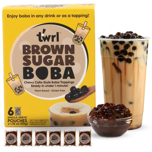 Miniatura 9 de Twrl Cobertura de té Boba de burbujas de azúcar morena – Perlas Boba taiwanesas, cobertura de tapioca estilo café, instantáneo, perfecto para té
