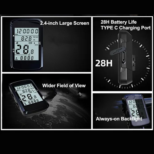 Miniatura 2 de Computadora de bicicleta GPS, computadora de ciclismo inalámbrica con pantalla 2.4, retroiluminación, velocímetro odómetro de bicicleta, 28 horas