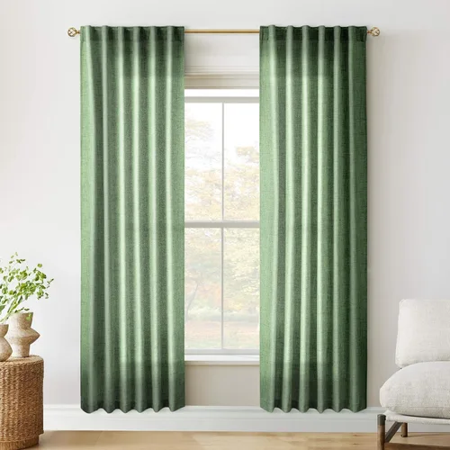 Miniatura 24 de Cortinas de lino 92 pulgadas de largo, juego de 2 paneles con bolsillo para barra, lengüeta trasera, cortinas transparentes para ventanas
