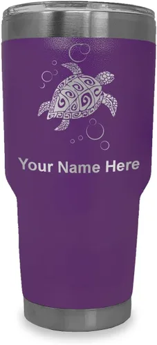 Miniatura 24 de LaserGram Vaso aislado al vacío de 20 onzas, tortuga marina hawaiana, grabado personalizado incluido (negro)