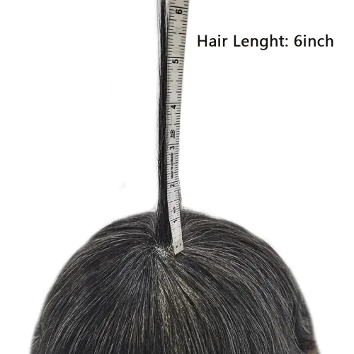 Miniatura 7 de Toupee para hombres, sistema de reemplazo de cabello humano Remy, nudos blanqueados, encaje frontal, piel fina, para hombre, color gris, pelucas