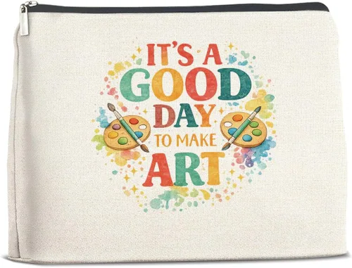 YeleY Art Gifts Makeup Bag for Women, It's a Good Day to Make Art Cosmetic Pouch, Artist Gift Thank You Present Travel Toiletry Bag