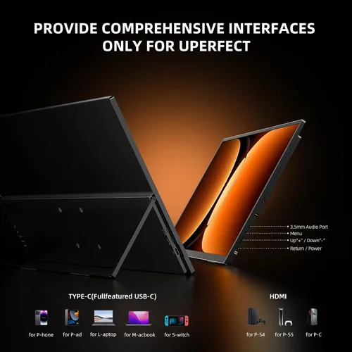 Miniatura 8 de Monitor Portátil Uperfect 4K de 23.8" QLED Monitor Grande de 24" de 400 Nits 3840 * 2160 UHD 100% DCI-P3 1MS FreeSync USB-C y HDMI VESA