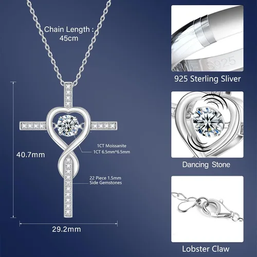 Miniatura 3 de Collar de cruz de moissanita para mujer, cadena flotante con colgante de crucifijo de diamante de laboratorio para hombres, joyería de cruz