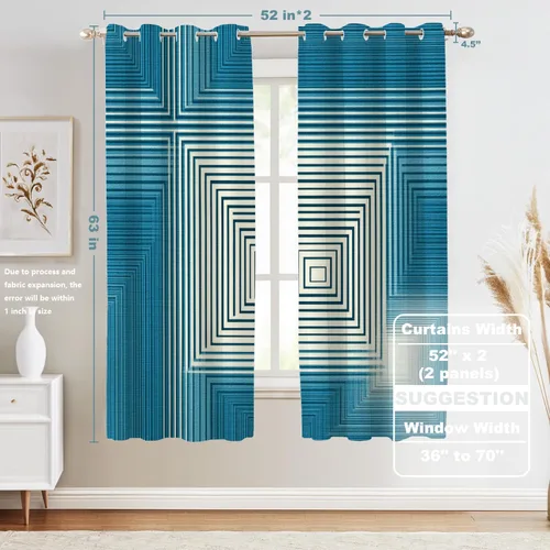 Miniatura 5 de Shrahala Abstract Pattern Geometric Blackout Window Curtains, Concentric Squares Thermal Insulated Curtains Grommet Long Drapes for Bedroom,Living
