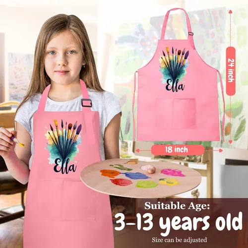 Miniatura 5 de Delantal con Nombre Personalizado para Pintura y Manualidades de Niños – Idea de Regalo Única para Calcetín Navideño para Niños y Niñas – Regalo