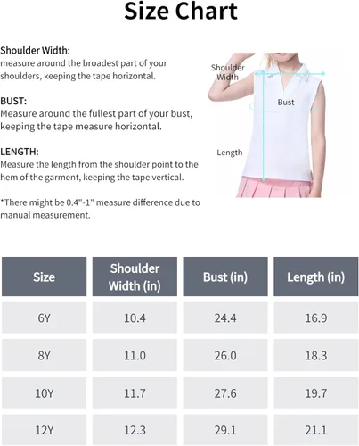 Miniatura 7 de EXARUS Camisetas polo de golf para niñas, sin mangas, cuello en V, tenis, atléticas, para ejercicio escolar de 5 a 12 años