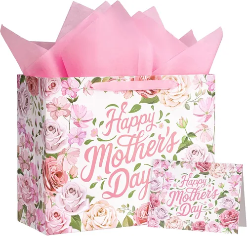 Miniatura 14 de WRAPAHOLIC Bolsa de regalo grande para el día de la madre de 13 pulgadas con papel de seda, color rosa intenso con texto en inglés "You're Exactly