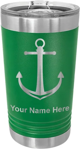 Miniatura 11 de LaserGram Vaso de pinta aislado al vacío de 16 onzas, ancla de barco, grabado personalizado incluido (negro)