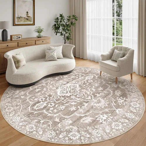 Miniatura 15 de Soalmost Alfombras de área de 5 x 7 pies para sala de estar, alfombras lavables florales beige para comedor, dormitorio, oficina en casa, alfombra