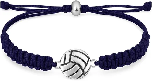 Pulsera con dijes de voleibol Sportybella - Pulseras ajustables con dije de voleibol. Regalos ideales y recuerdos para jugadores de voleibol. Azul