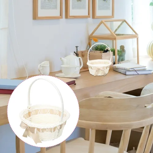 Miniatura 8 de Cesta de mimbre con asa, cesta de flores de ratán, huevos de Pascua, cesta de dulces para decoración