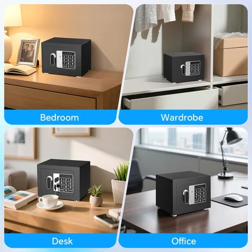 Miniatura 8 de Caja fuerte pequeña para el hogar, 6.7 pulgadas de profundidad x 9 pulgadas de ancho x 6.7 pulgadas de alto, caja de seguridad electrónica con Negro