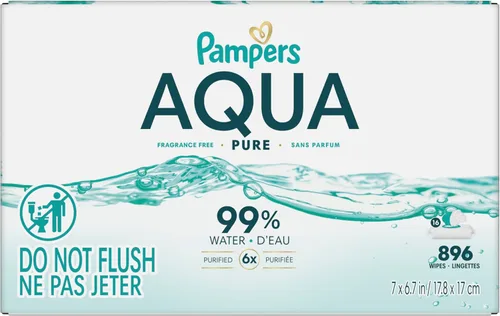 Miniatura 17 de Pampers Aqua Pure Toallitas para bebé, 99% agua, sin fragancia, 896 toallitas para bebé en total (16 paquetes con tapa abatible)