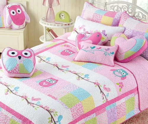 Miniatura 11 de Juego de ropa de cama de algodón de 6 piezas con estampado de corazones, mariposas y lunares, a rayas, rosa, morado, blanco, de algodón, con 3