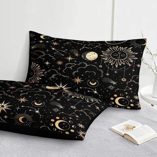 Miniatura 4 de Bedding_Dreamer Black and Gold Queen Bed in a Bag Sun and Moon Bedding Set Mysterious Space Home Decor Galaxy Down Comforter Black Sheet Sets 8 Pcs