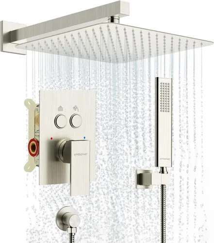 Miniatura 24 de Juegos de sistema de grifería de ducha negros: EMBATHER Juego combinado de ducha con cabezal de lluvia superior de 10 pulgadas con ducha de mano