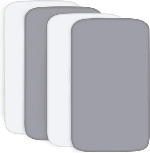 Miniatura 10 de Sábanas ajustadas para cuna para niños y niñas, paquete de 4 - Sábanas transpirables y suaves de microfibra para bebé en gris, azul marino y blanco