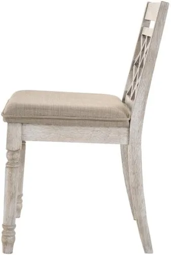 Miniatura 2 de Lilola Home Havanna - Juego de 2 sillas de comedor de tela color blanco roto de 19 pulgadas con respaldo estampado, patas de madera envejecida