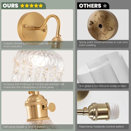 Miniatura 4 de Apliques de pared inalámbricos vintage que funcionan con pilas, luces de pared de latón antiguo con batería recargable, lámpara de pasillo de lujo