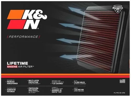 Miniatura 3 de K&N Filtro de aire de motor de por vida original de alto flujo: Aumento de potencia: Premium, Lavable: Compatible con Mitsubishi/Toyota 2004-2024