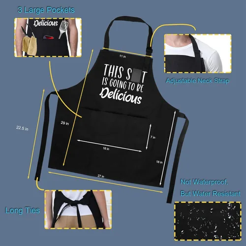 Miniatura 3 de Miracu - Delantales para hombre, mujer, con 3 bolsillos, color negro - Regalos de cumpleaños, día de San Valentín para esposa, marido, mamá, papá