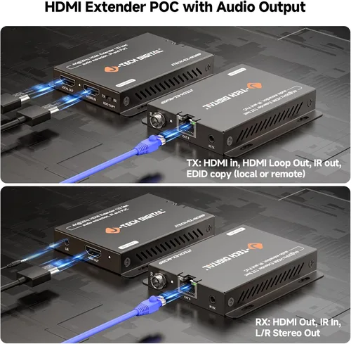 Miniatura 3 de J-Tech Digital Extensor HDMI 4K a través de Ethernet Cat6/Cat7, 4K@30Hz hasta 132 pies, 1080P hasta 230 pies, soporta puerto de extracción de audio