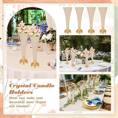 Miniatura 6 de Rtteri 4 jarrones de cristal de 20 pulgadas de alto para centros de mesa, boda, Navidad, jarrón de flores de trompeta de cristal metálico