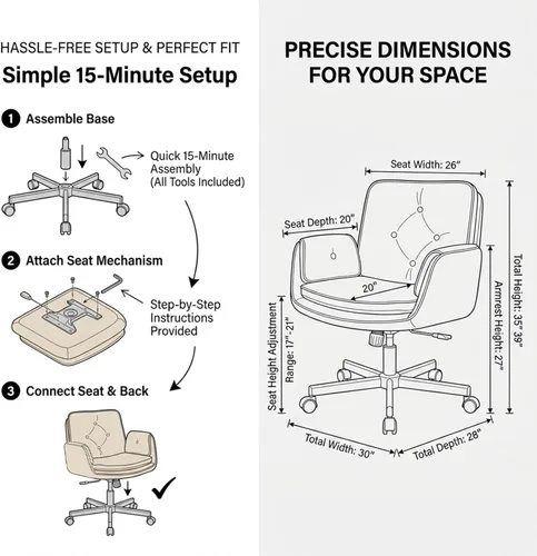 Miniatura 3 de MOJAY Criss Cross Chair, Vanity Chair, Pretty Fancy Desk Chair, Cross Legged Office Chair for Girls, 360°Swivel Height Adjustable Reception Chair