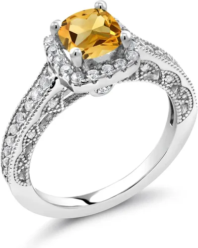 Miniatura 101 de Gem Stone King Anillo de compromiso de plata de ley 925 de 0.236 in con piedra natal y zafiro blanco creado con acento Anillo de compromiso
