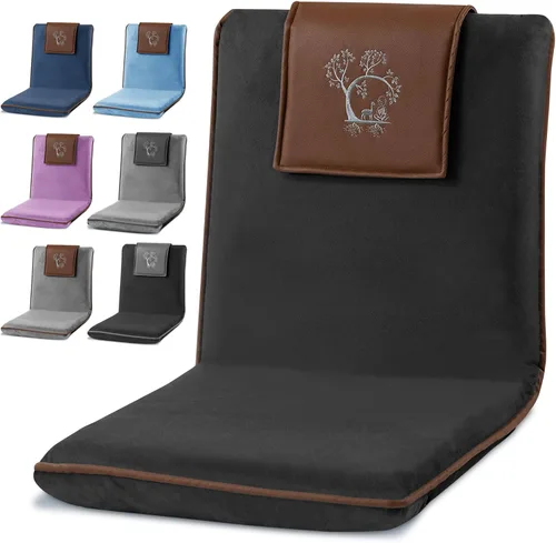 Silla de meditación japonesa de suelo con soporte para la espalda para adultos - Silla de meditación premium con respaldo ajustable y plegable para