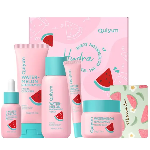Miniatura 12 de QUIYUM - Juego de cuidado de la piel de sandía y niacinamida, kit facial brillante de 3 piezas para adolescentes 3-in-1 Daily Routine: Cleanser
