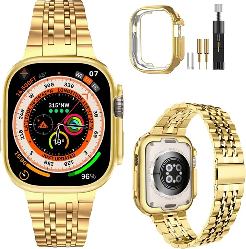 Miniatura 8 de MioHHR - Correa compatible con Apple Watch de 49 mm Ultra 3/2/1, correa de metal de acero inoxidable sólida para iWatch 49 mm Series Ultra 3/2/1
