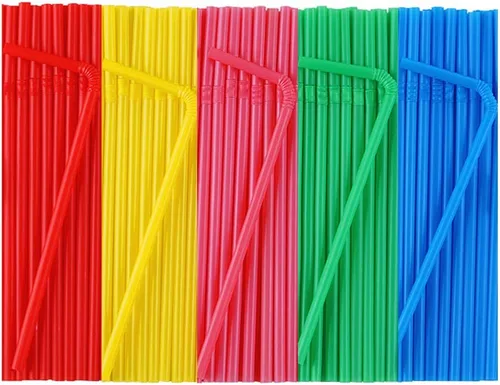 500 popotes flexibles de plástico desechables de colores (0.23 pulgadas de diámetro y 7.7 pulgadas de largo)