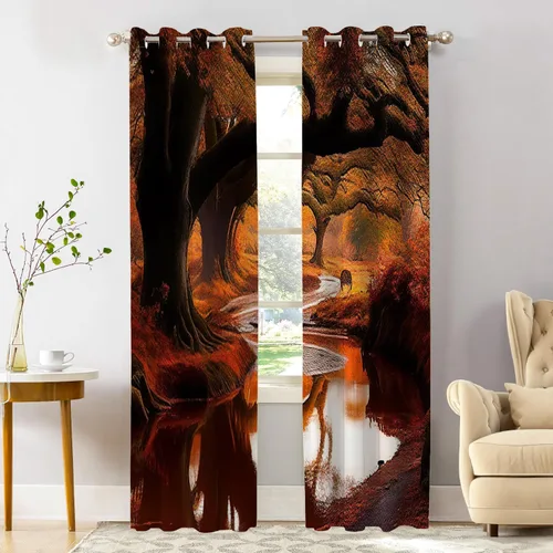 Miniatura 63 de Shrahala Art Nouveau Floral Pattern Blackout Curtain Tiers, Delicate Vine and Flower Design Kitchen Valance Light Blocking Tier Drapes with Rod